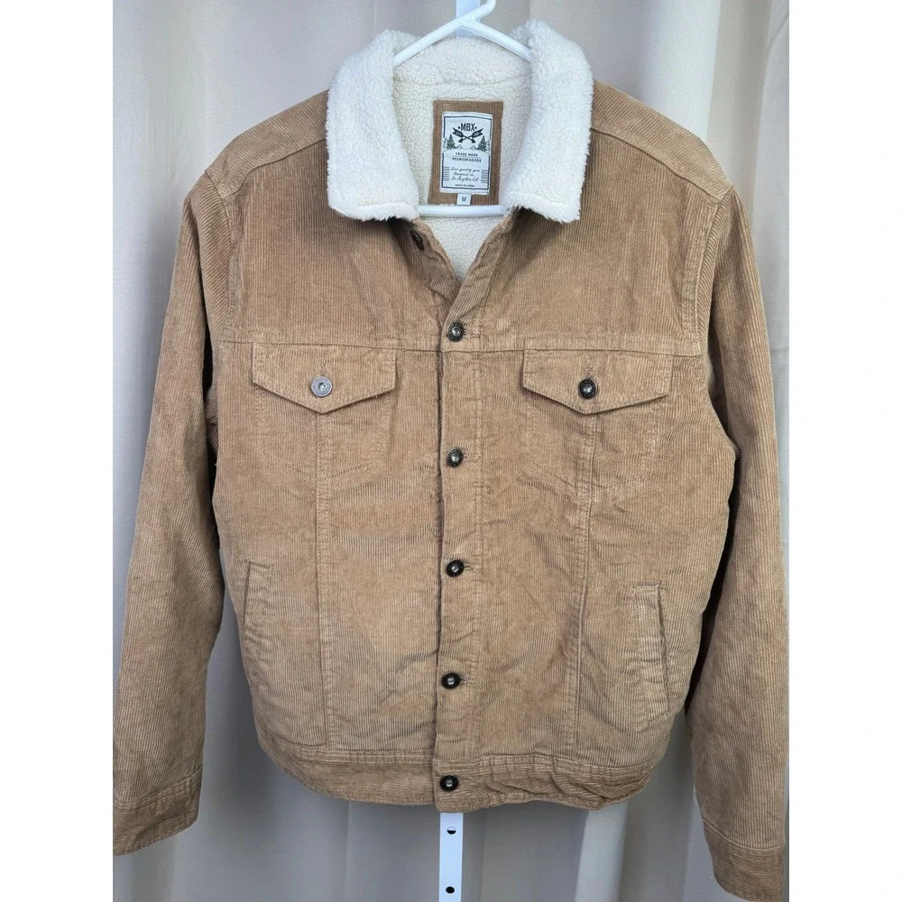 MBX Corduroy Sherpa Lined Trucker Jacket Men's Medium Tan Beige Cozy Western - Picture 1 of 6